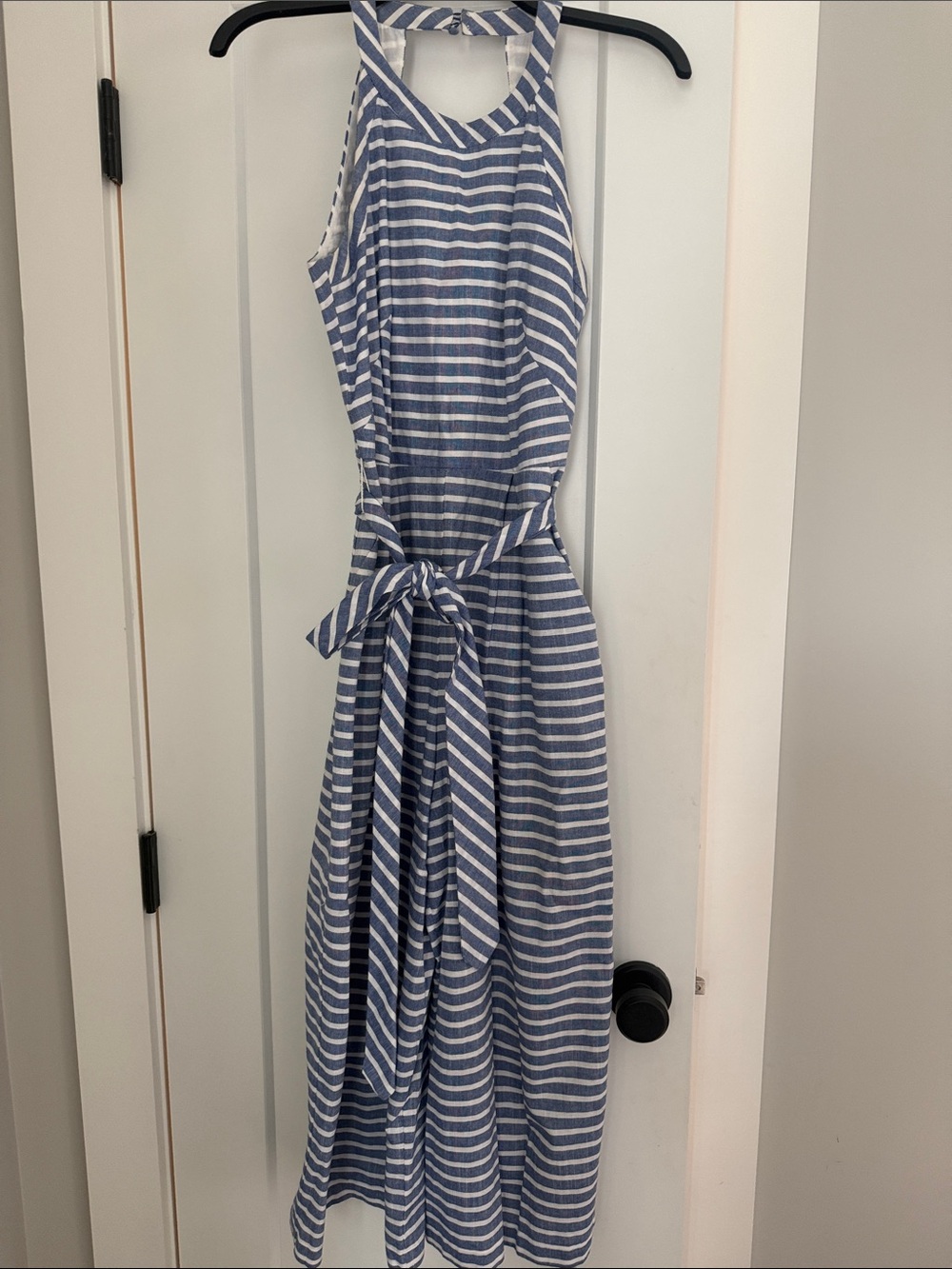 1901 Blue and White Striped Halter Jumpsuit